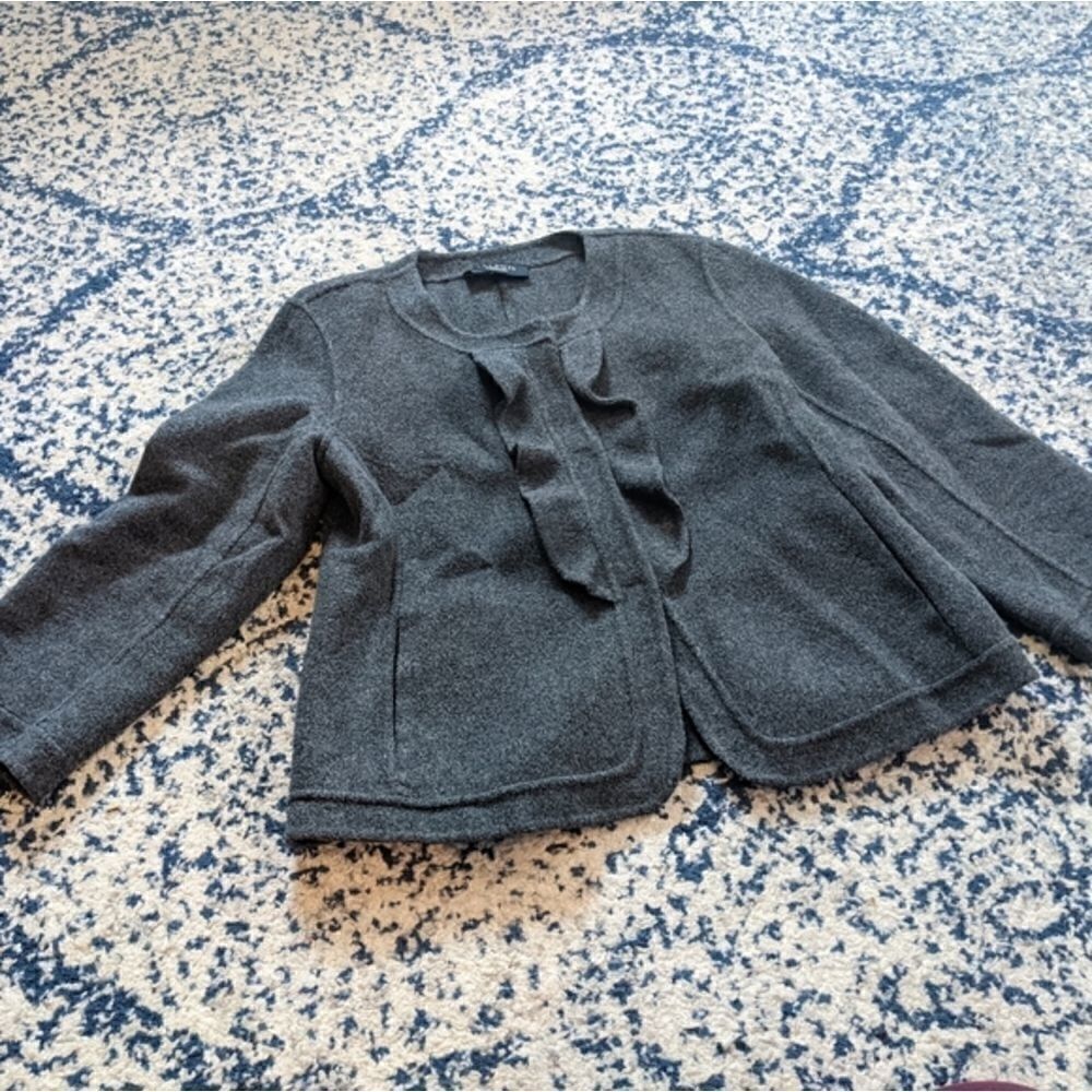 Talbots gray Crop Ruffle Wool Jacket Blazer